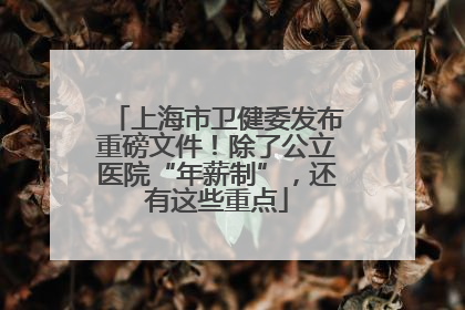 上海市卫健委发布重磅文件！除了公立医院“年薪制”，还有这些重点